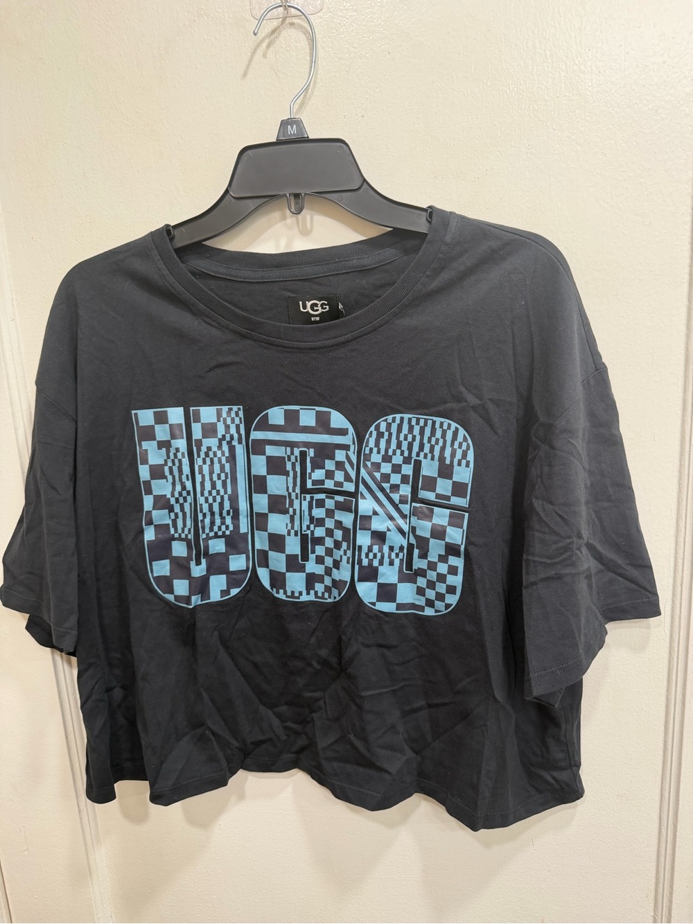 🎉 2 for $20! UGG Black Crop Tee with Blue Checkerboard Logo ❤️💜